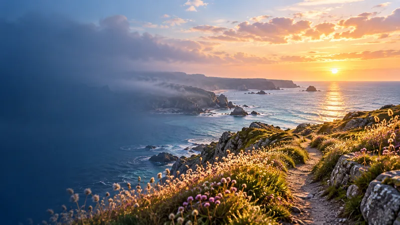 A sunlit path along the coast